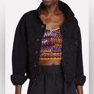 AGOLDE Charli Shrunken Denim Jacket Womens Black Distressed Cotton Jagged